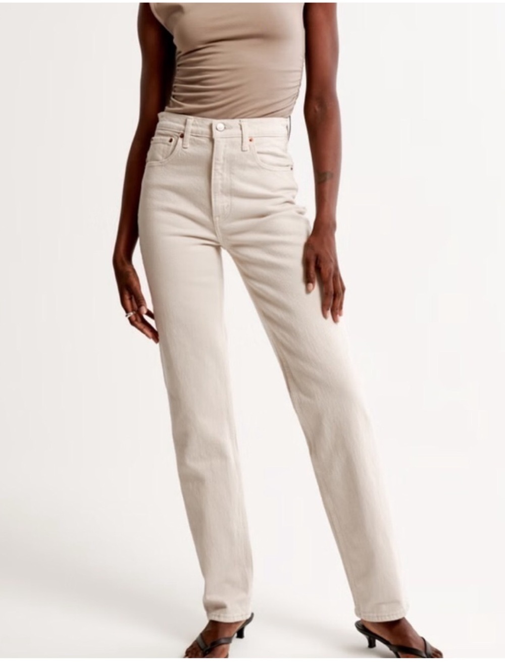 Abercrombie & Fitch Women's The 90's Straight Ultra High Rise Cream Pants Sz 32